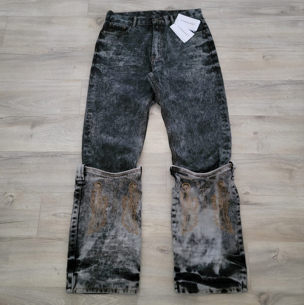 Y/Project Unisex Cowboy Cuff Jeans Black Acid Wash sz 32